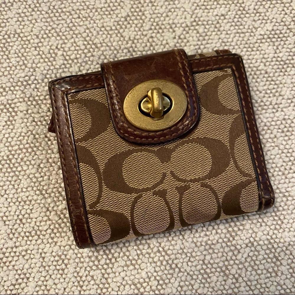 Coach compact wallet canvas and leather